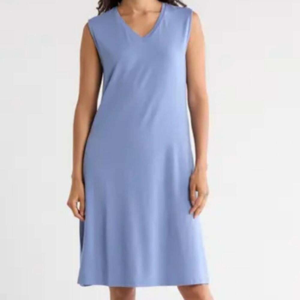 Eileen Fisher Marina V Neck Jersey Tank Midi Dress L